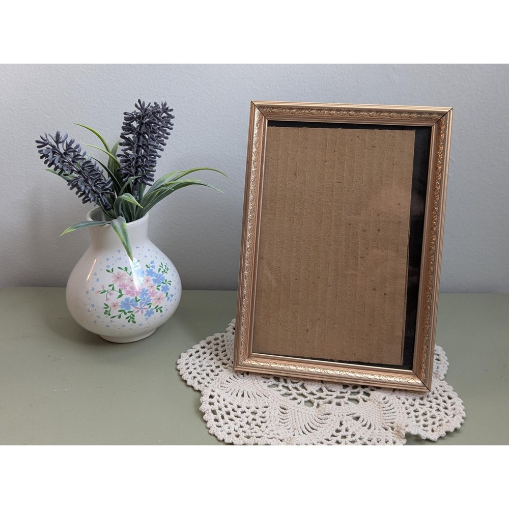 Vintage 4x6 Picture Frame Ornate Copper Gold Tone Metal Floral Tabletop